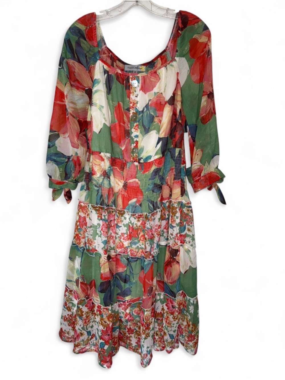 NWT Figueroa & Flower Floral Boho Midi Dress Tiered Smocked Womens 1X Plus Size